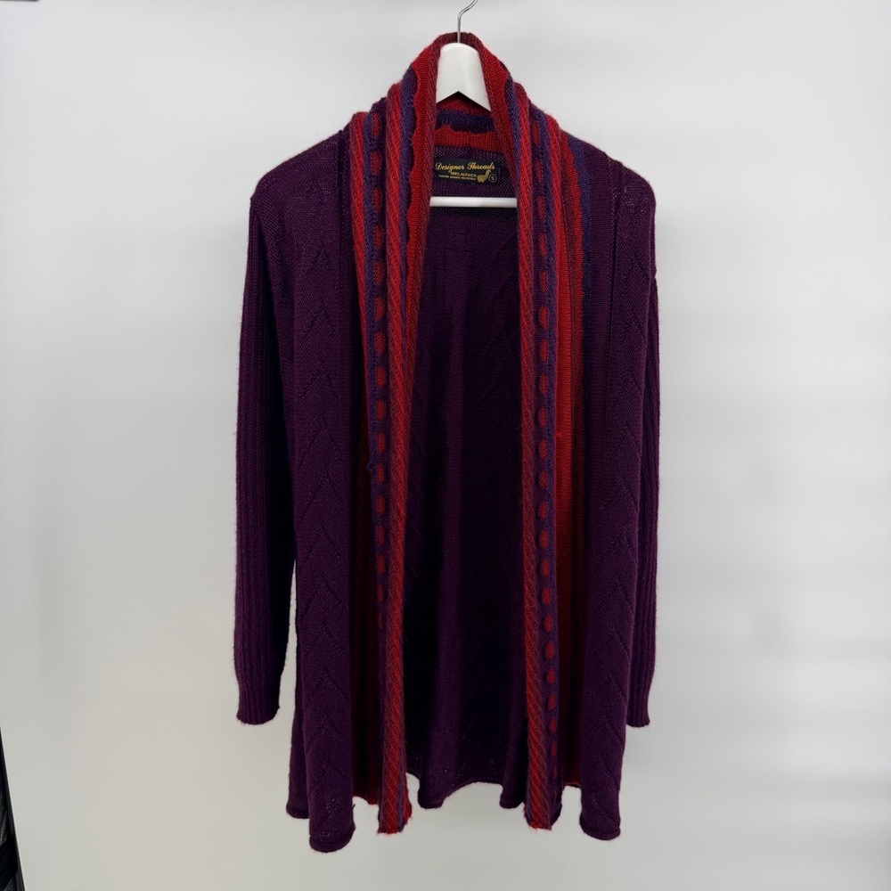 Vintage Purple and Red Pure Alpaca Peruvian Women's Cardigan